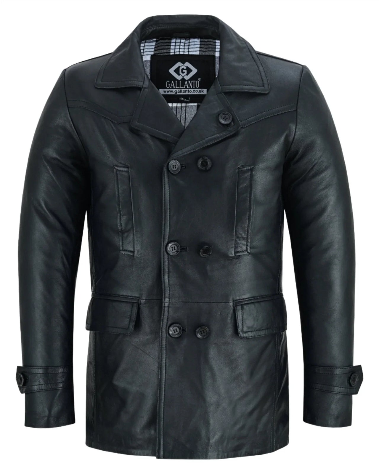 Vintage Black Men's Leather Jacket - Double Breasted Dr. Who Kriegsmarine Style -