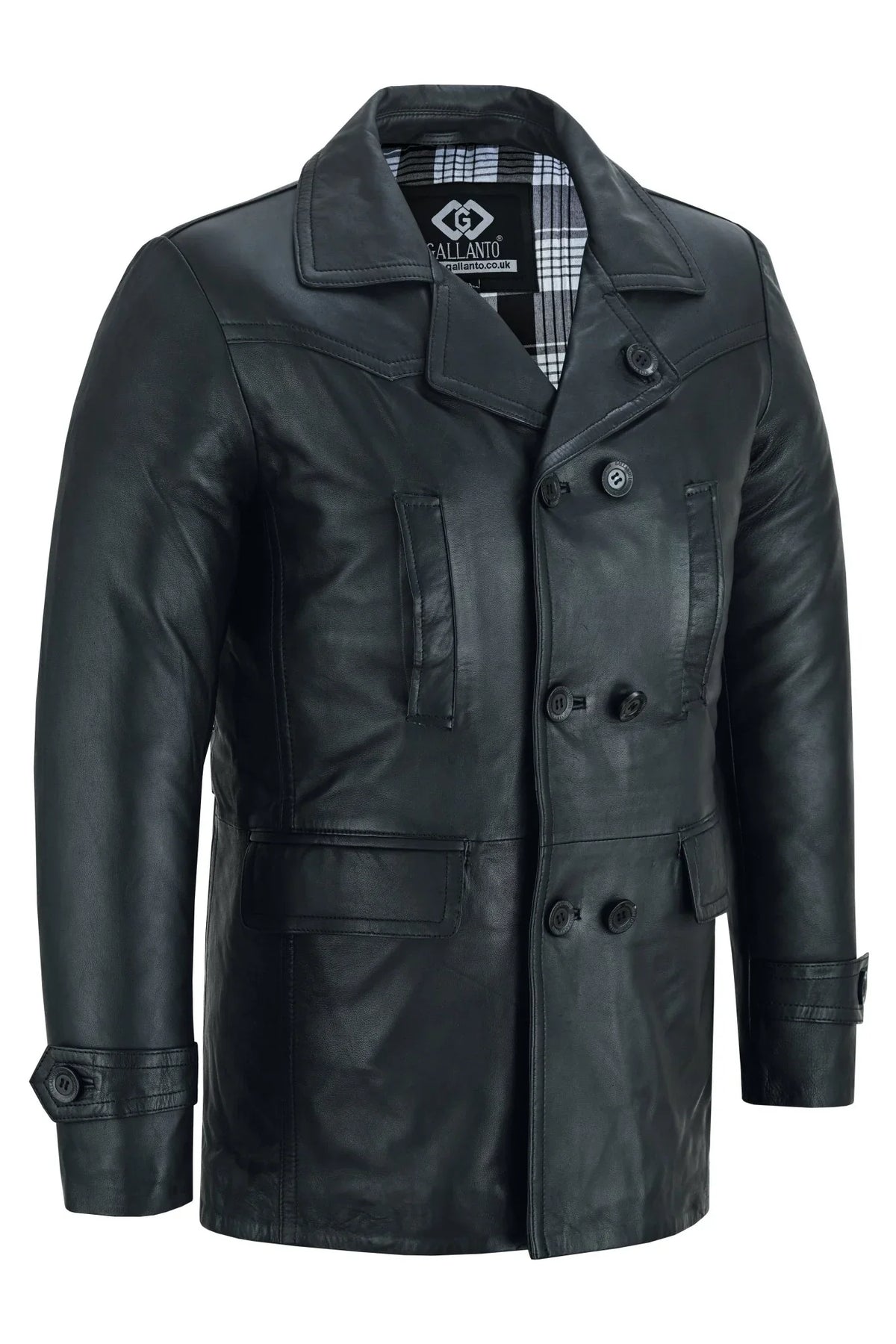 Vintage Black Men's Leather Jacket - Double Breasted Dr. Who Kriegsmarine Style -