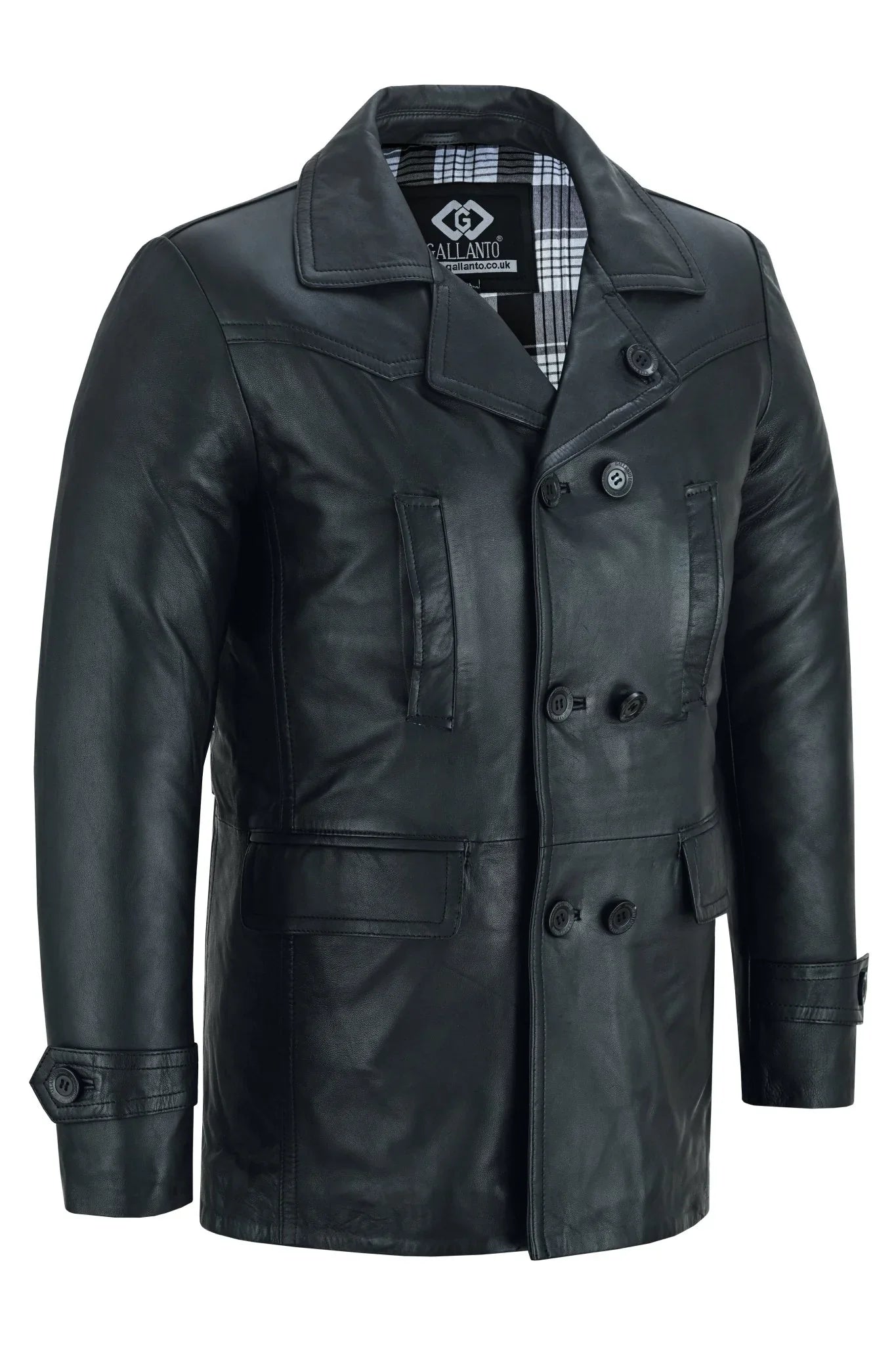 vintage black men's leather jacket - double breasted dr. who kriegsmarine style -