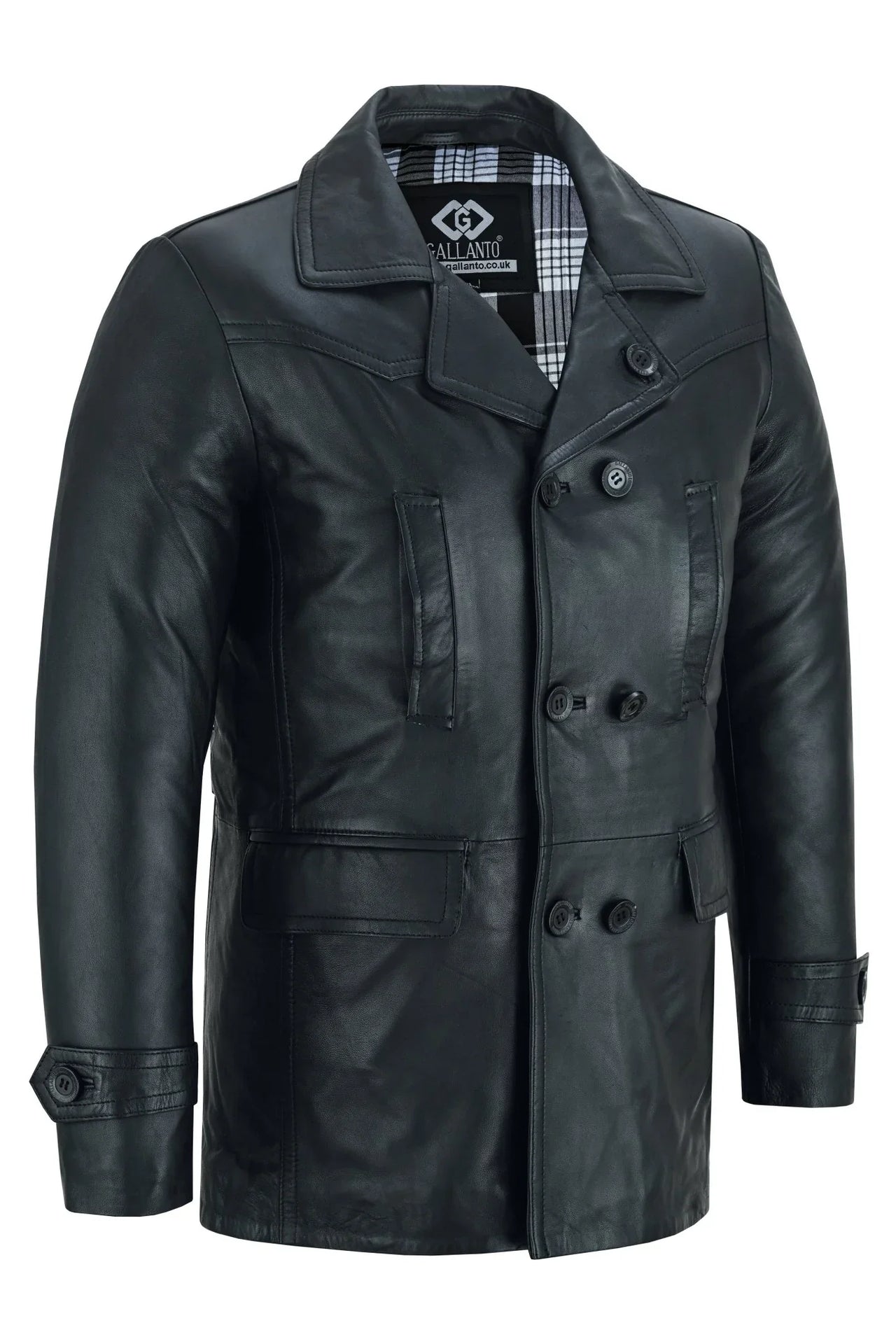 Vintage Black Men's Leather Jacket - Double Breasted Dr. Who Kriegsmarine Style -