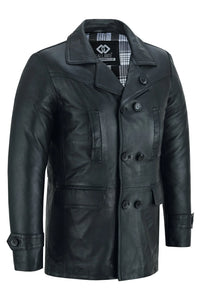 Vintage Black Men's Leather Jacket - Double Breasted Dr. Who Kriegsmarine Style -