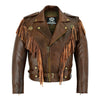 Vintage Brown Biker Fringe Leather Jacket - Tassle Concho Premium Motorcycle -