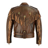 Vintage Brown Biker Fringe Leather Jacket - Tassle Concho Premium Motorcycle -