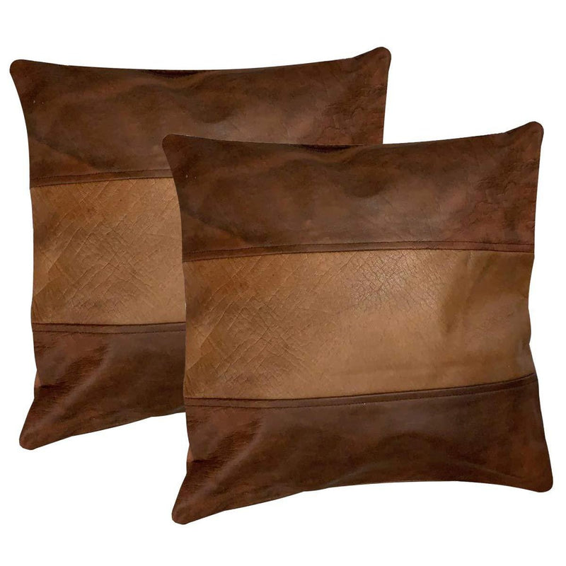 Vintage Brown Leather Sofa Pair Cushion Covers -