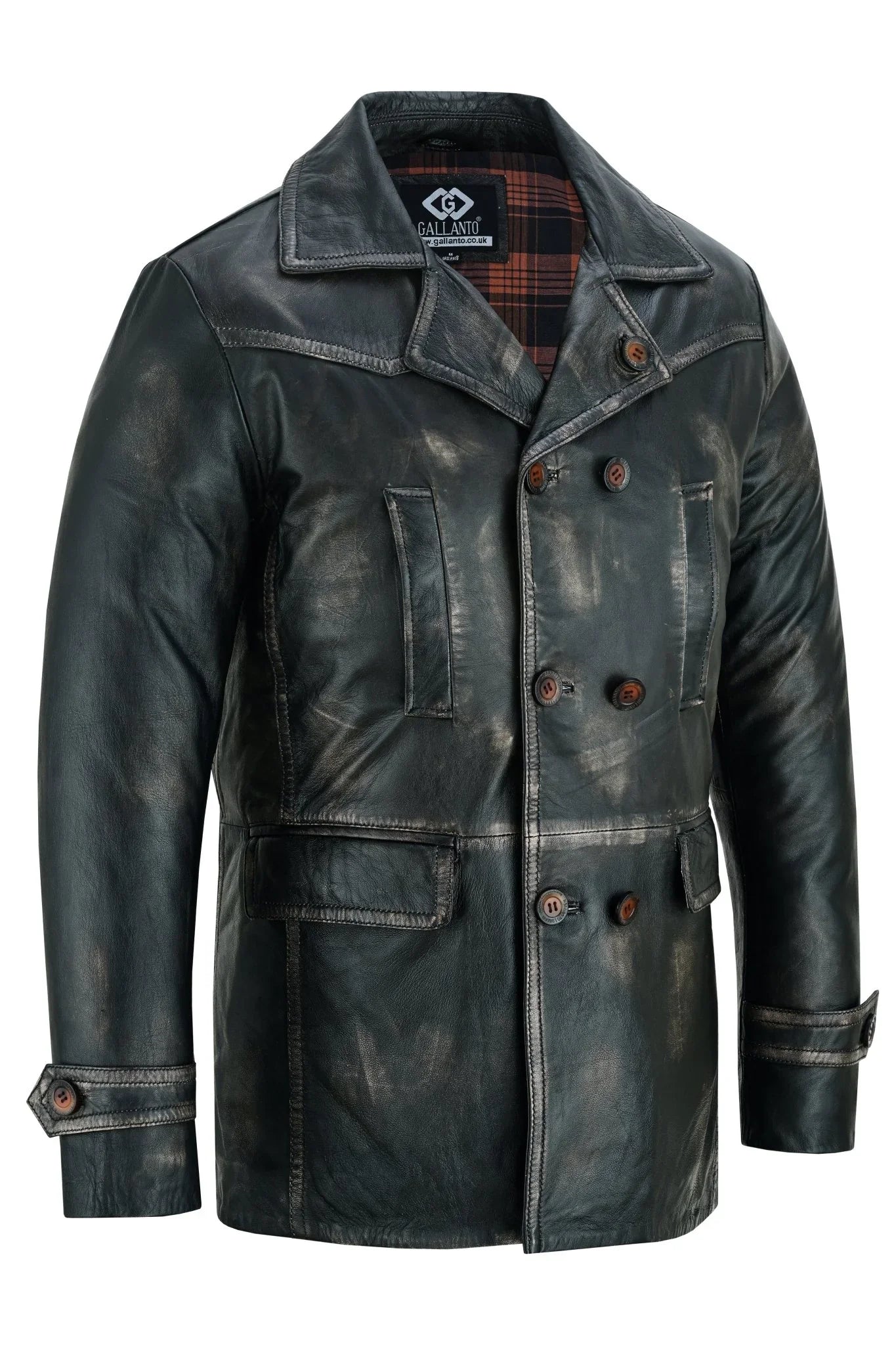 vintage brown men's leather jacket - double breasted dr. who kriegsmarine style -