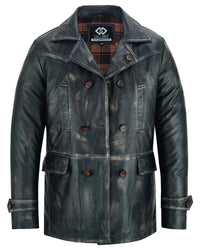 Vintage Brown Men's Leather Jacket - Double Breasted Dr. Who Kriegsmarine Style -