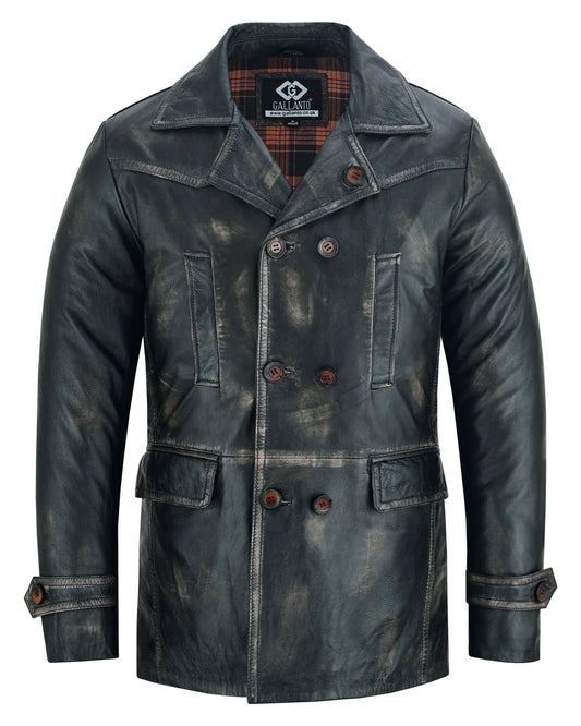 Vintage Brown Men's Leather Jacket - Double Breasted Dr. Who Kriegsmarine Style -
