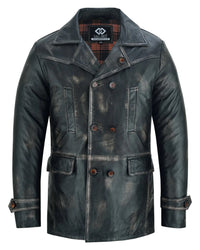 Vintage Brown Men's Leather Jacket - Double Breasted Dr. Who Kriegsmarine Style -
