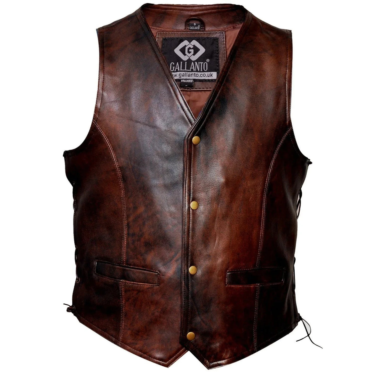 Vintage Brown Side Lace Biker Leather Waistcoat Vest for Sale