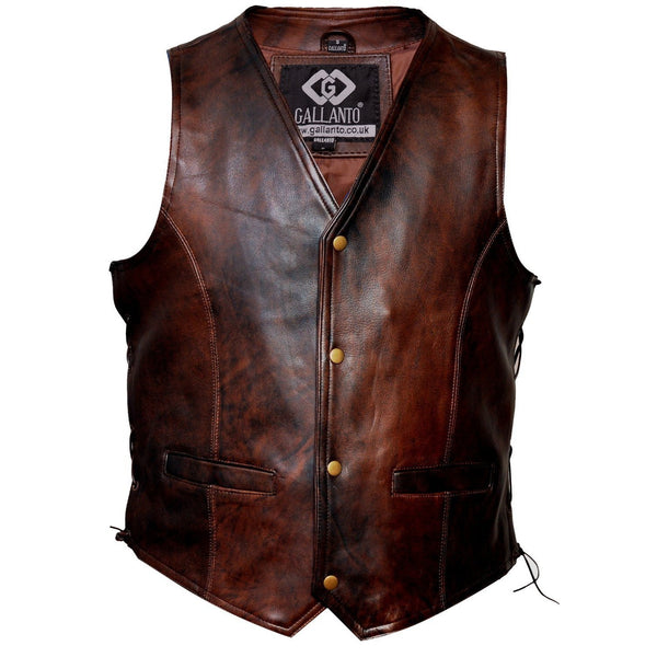 Vintage Brown Side Lace Biker Leather Waistcoat Vest