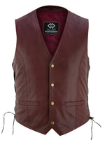 Vintage Brown Side Lace Biker Leather Waistcoat Vest -