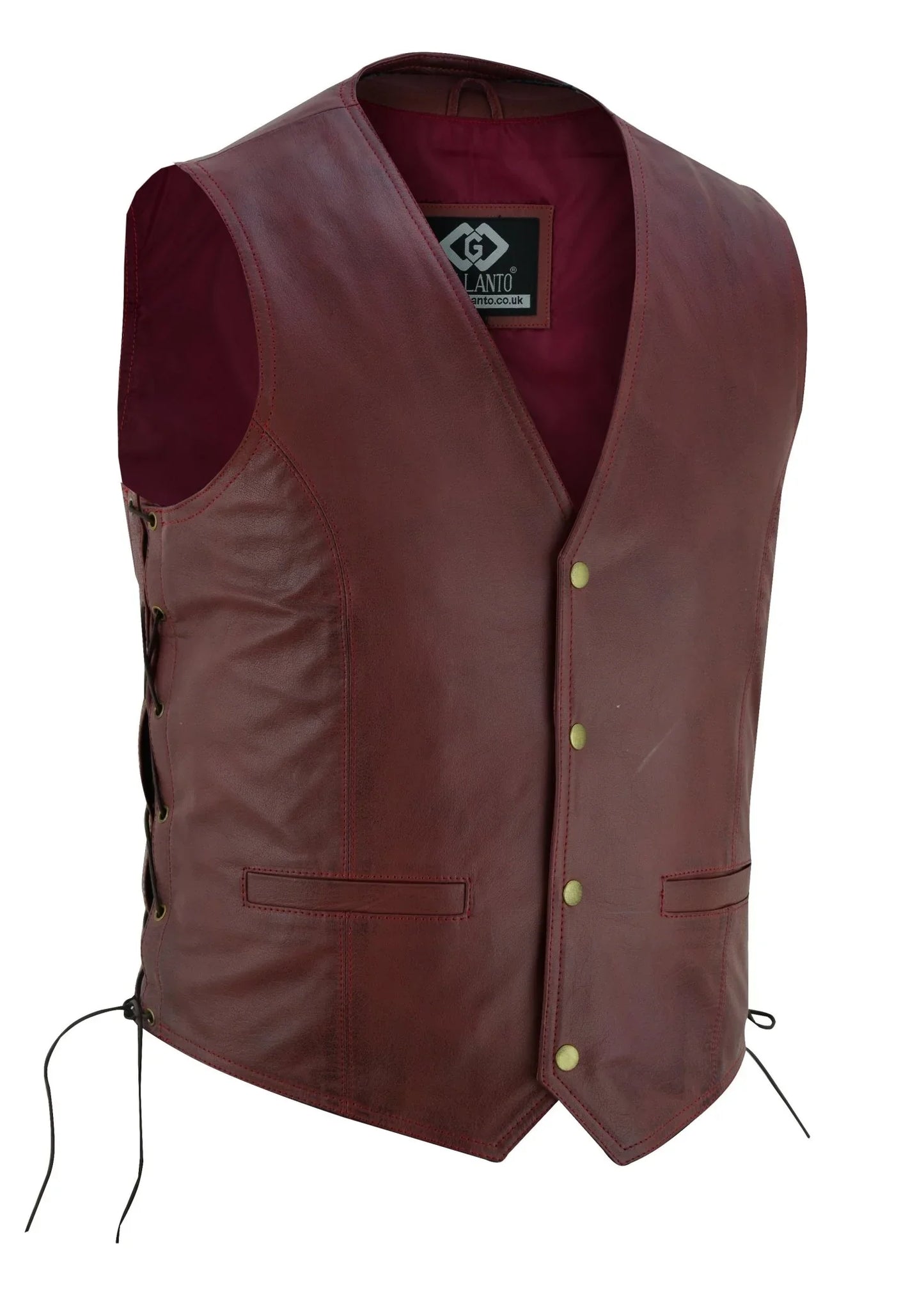 vintage brown side lace biker leather waistcoat vest -