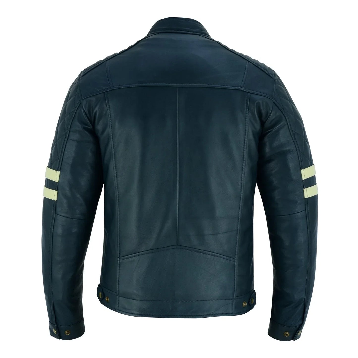 vintage cafe racer navy biker leather jacket motorcycle -