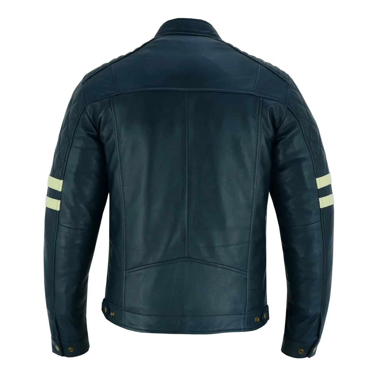 Vintage Cafe Racer Navy Biker Leather Jacket Motorcycle -