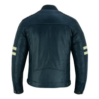 Vintage Cafe Racer Navy Biker Leather Jacket Motorcycle -