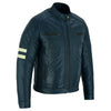 Vintage Cafe Racer Navy Biker Leather Jacket Motorcycle -