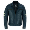 Vintage Cafe Racer Navy Biker Leather Jacket Motorcycle -