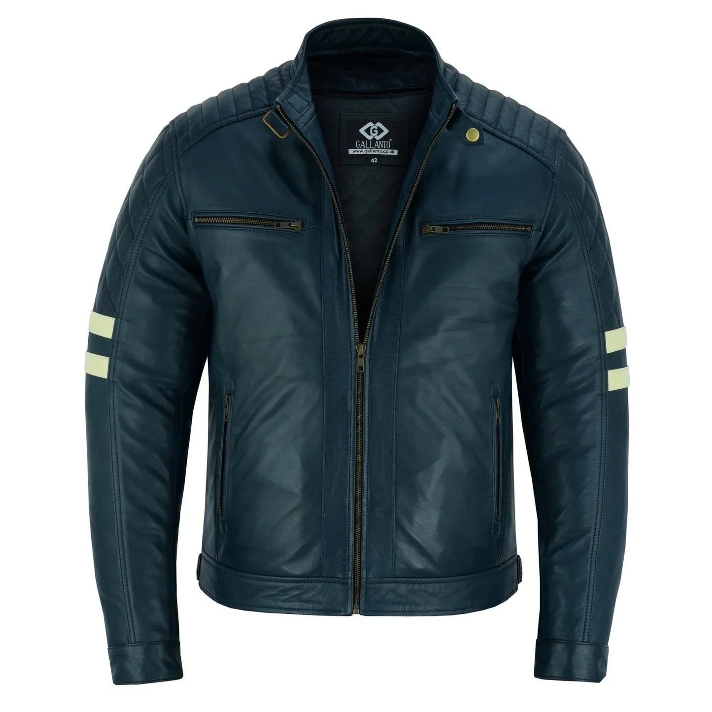 vintage cafe racer navy biker leather jacket motorcycle -