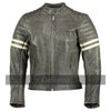 Vintage Fight Club Leather Biker Jacket with white stripes -