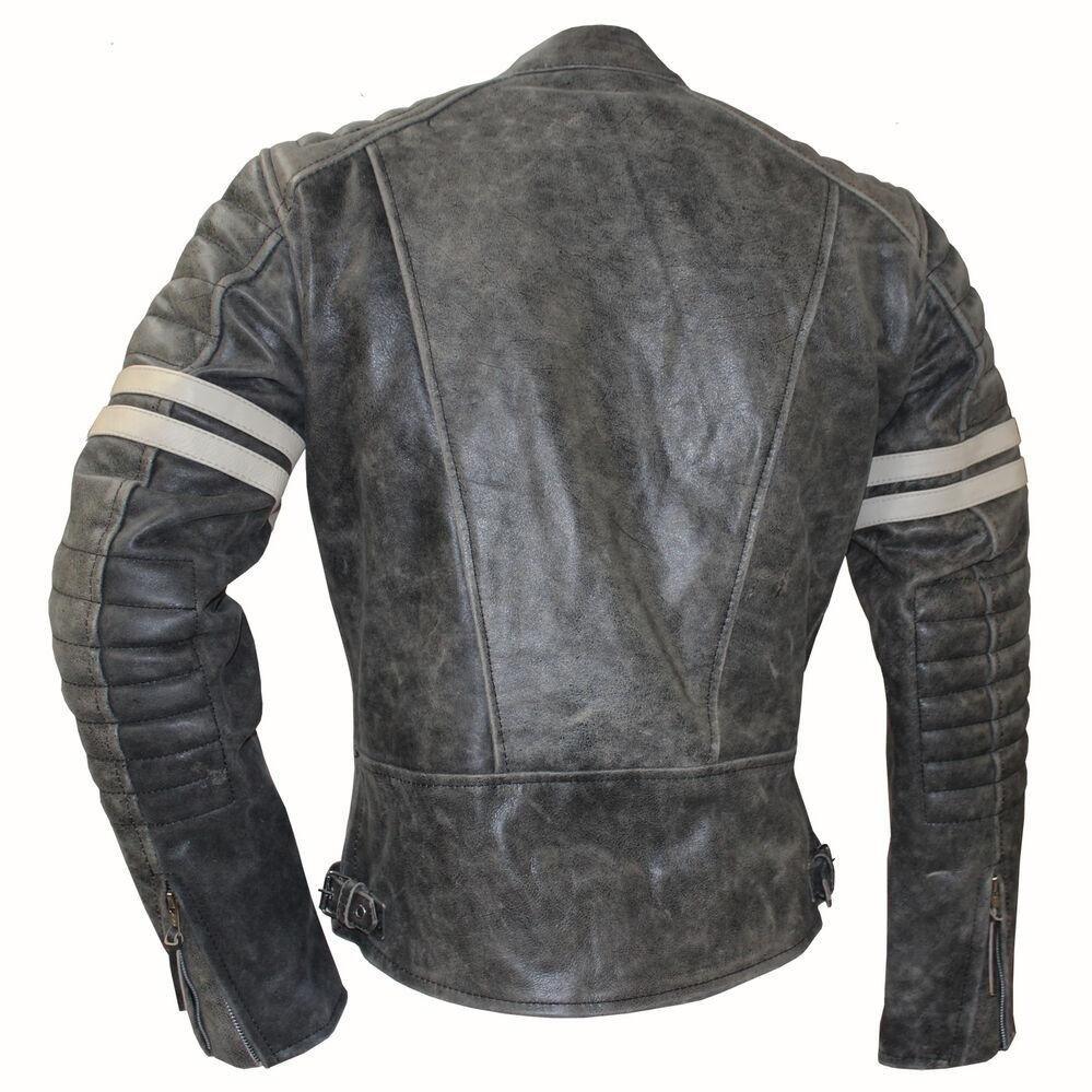 vintage fight club leather biker jacket with white stripes -