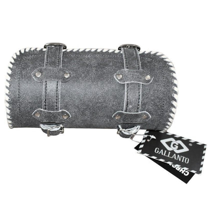 Vintage Motorcycle Biker Real Cowhide Leather Tool Rool Bag Creme Trimming -