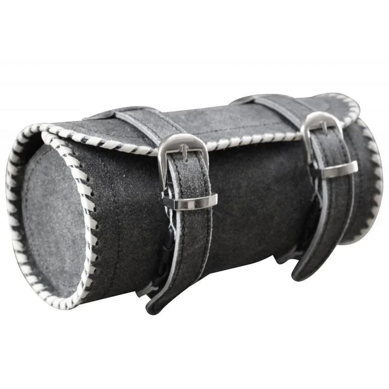 vintage motorcycle biker real cowhide leather tool rool bag creme trimming -