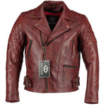 Vintage Red Classic Diamond Motorcycle Mens Leather Jacket -