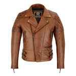 Vintage Tan Brown Classic Diamond Motorcycle Biker Soft Leather Jacket -