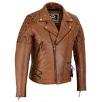 Vintage Tan Brown Classic Diamond Motorcycle Biker Soft Leather Jacket -