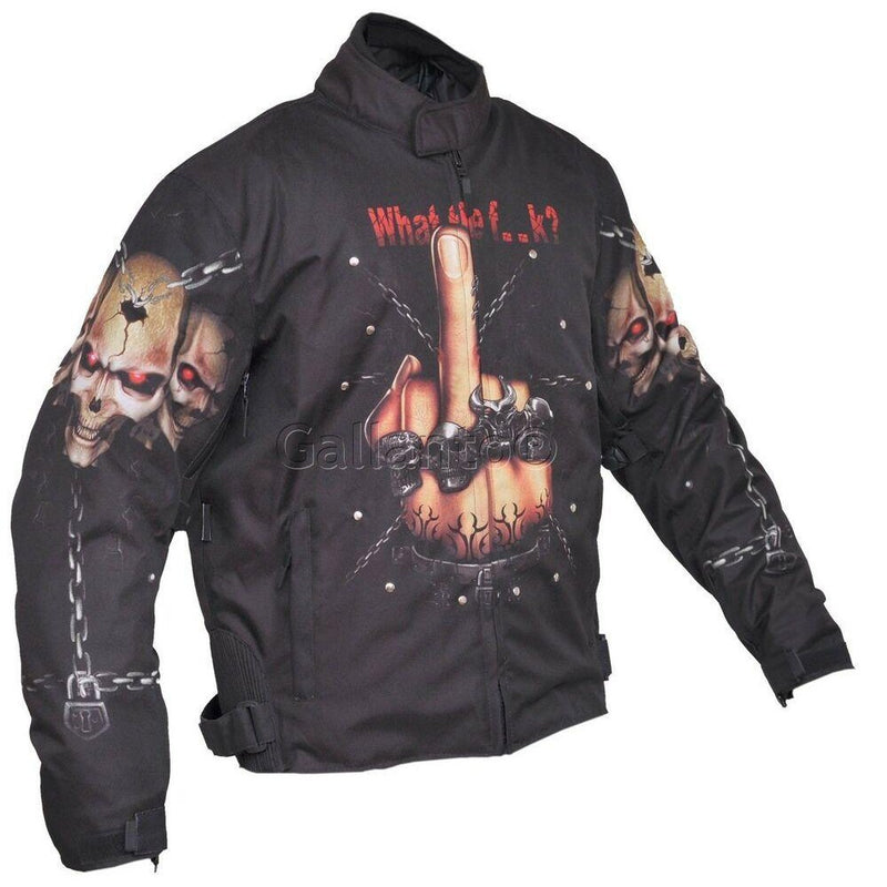 What the F Skull Black Fabric Biker Jacket -