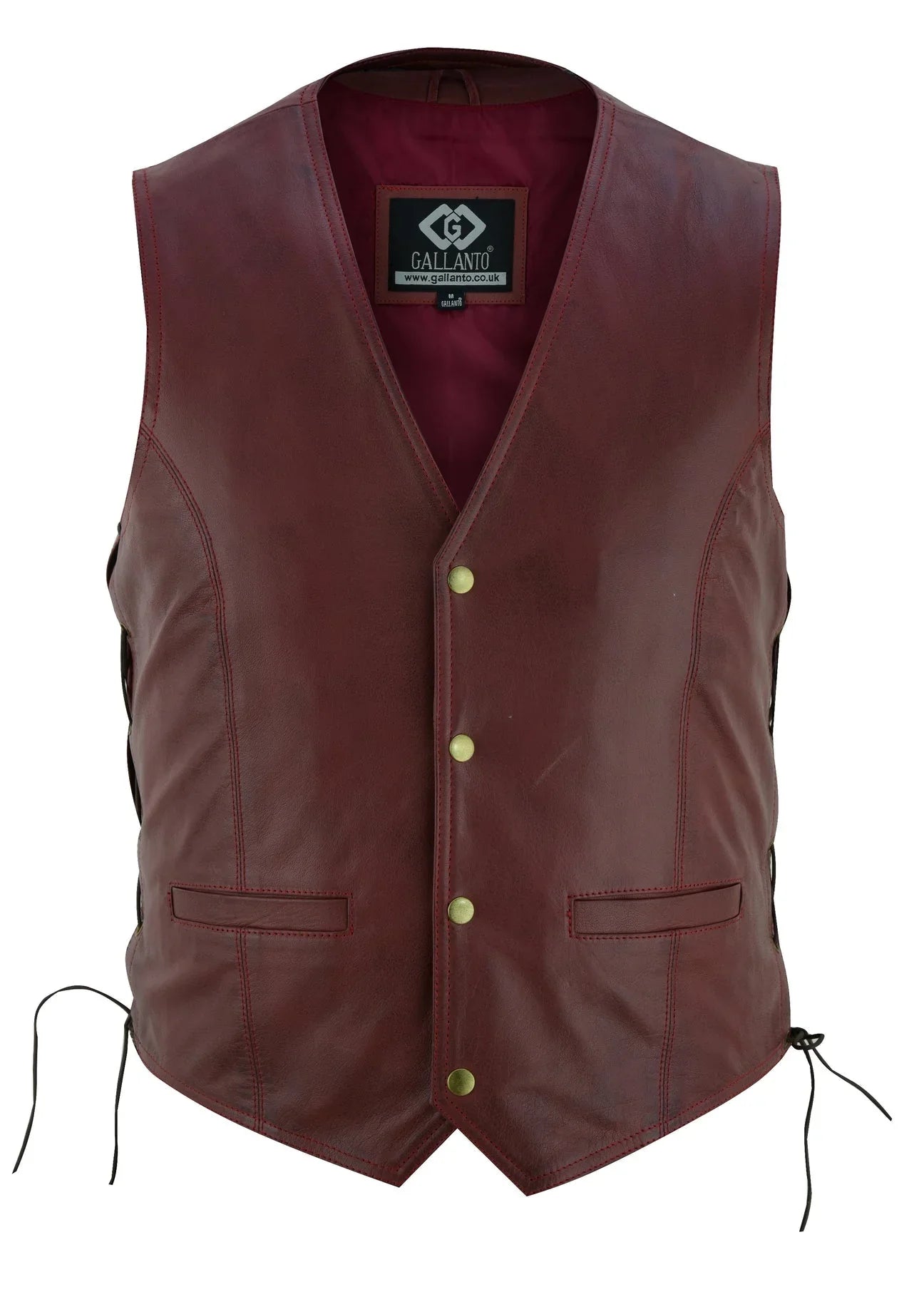 wine red side lace biker leather waistcoat vest -