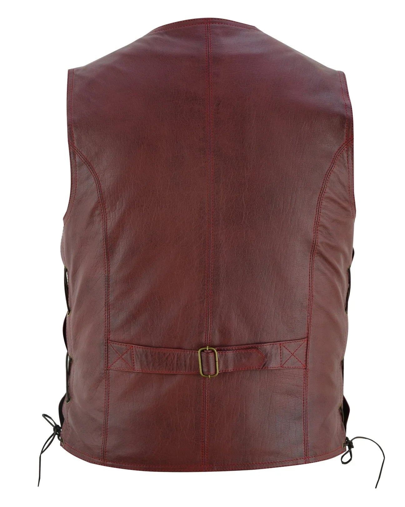 wine red side lace biker leather waistcoat vest -
