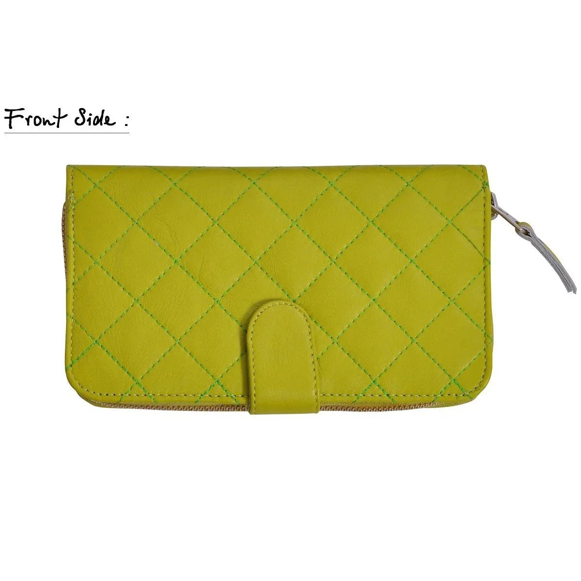 women's lime green quilted wallet purse -