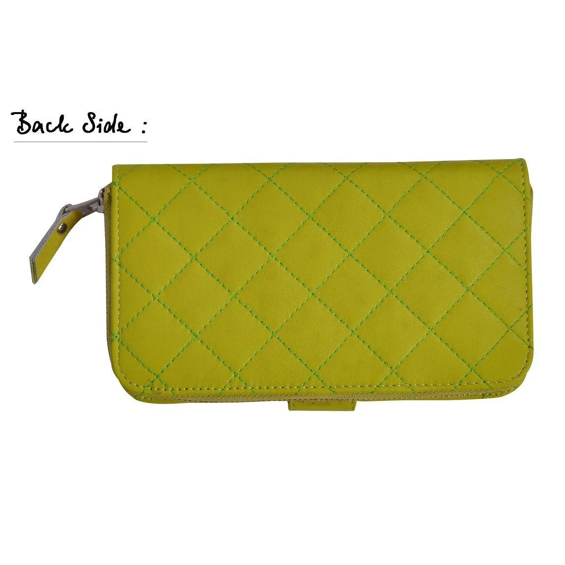 women's lime green quilted wallet purse -