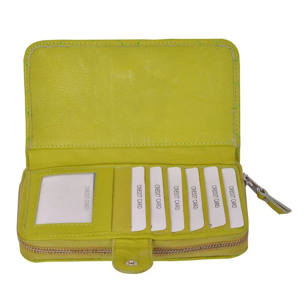 women's lime green zip round leather purse -