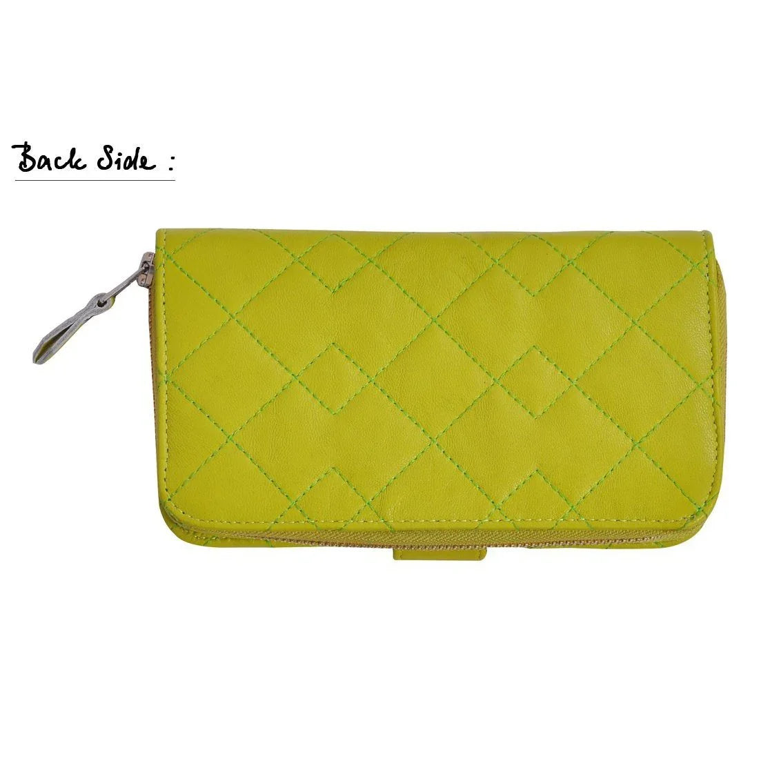women's lime green zip round leather purse -