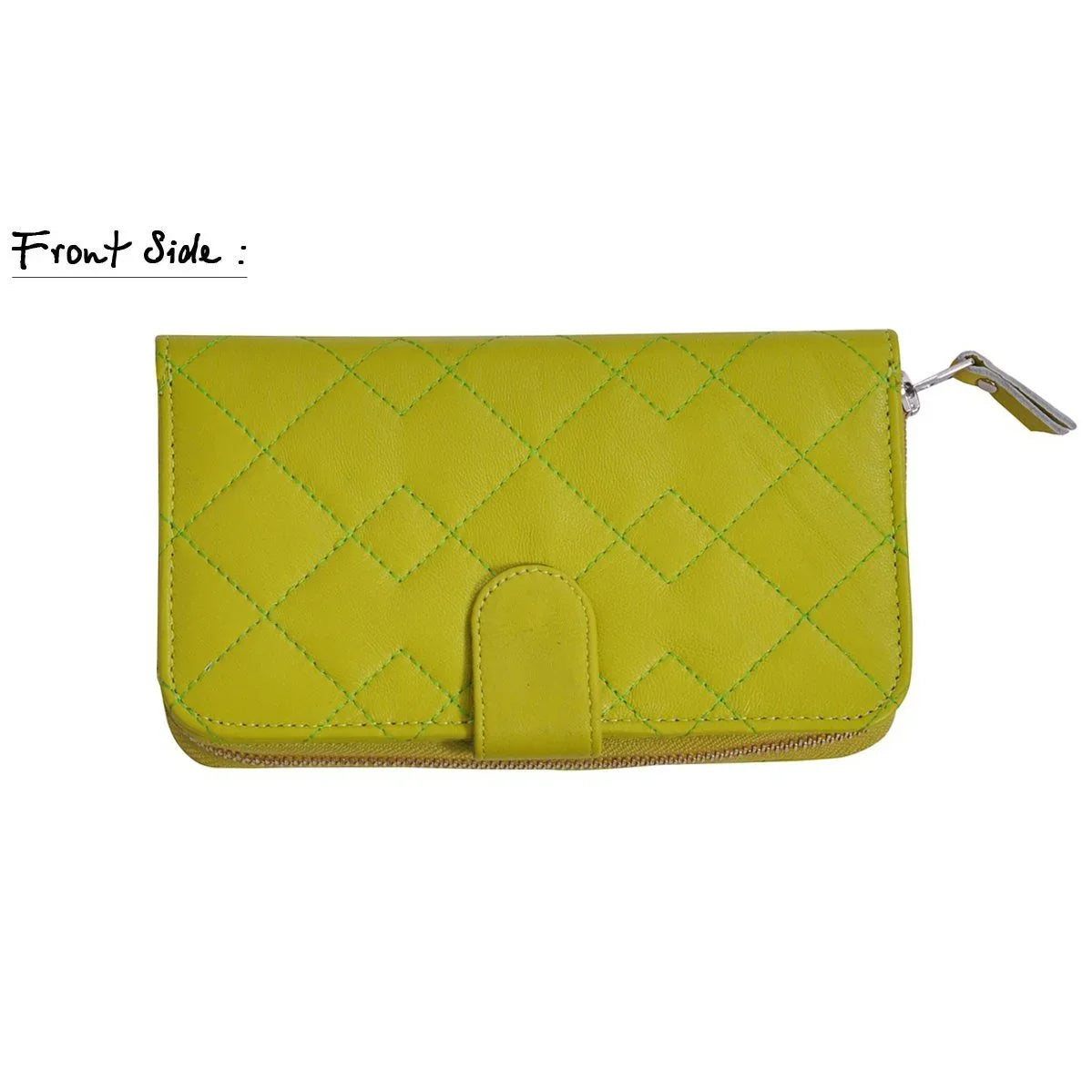 women's lime green zip round leather purse -