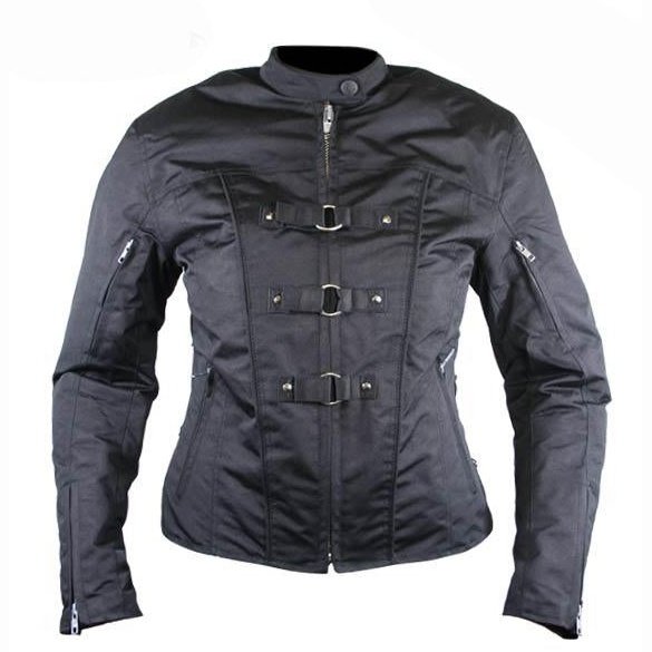 Women’s Removable Armor Black Fabric Motorcycle Jacket -