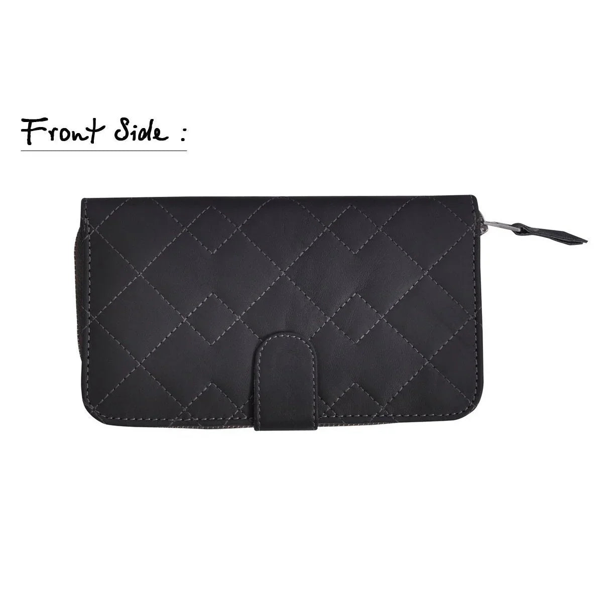 womens zip round black leather purses -